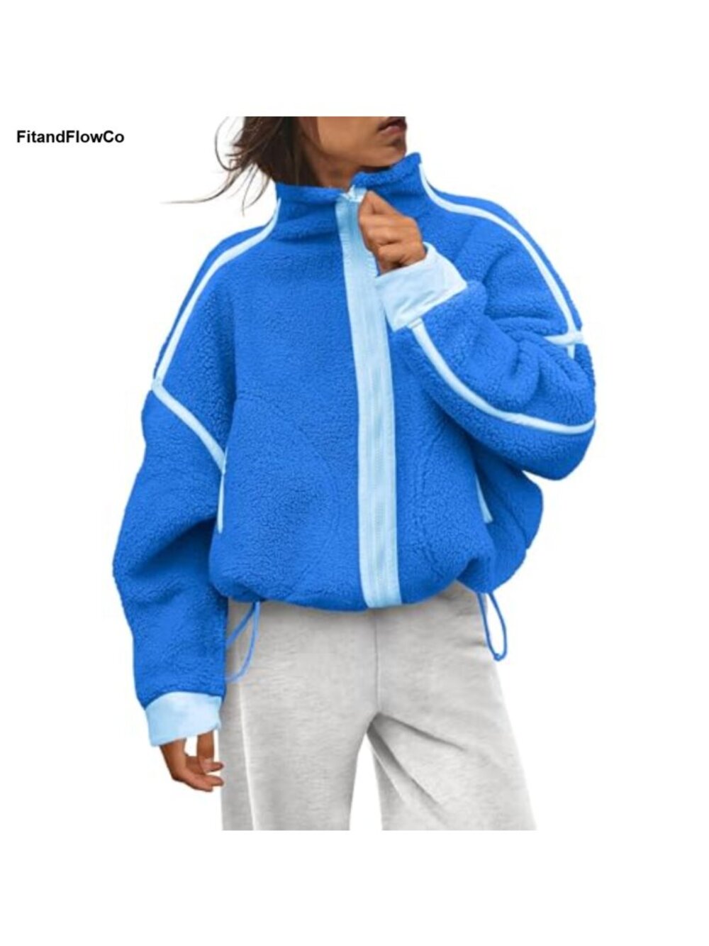 Sherpa Fleece Zip Up Cropped Jacket Stand Collar Women's Casual Winter